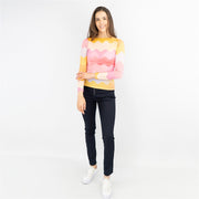 Coast Pink Chevron Print Long Sleeve Boat Neck Mesh Tops - Quality Brands Outlet