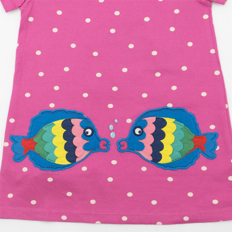 Mini Boden Girls Pink Spotty Fish Tunic Short Sleeve Longline Tops - Quality Brands Outlet