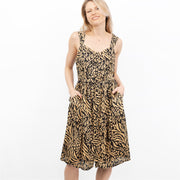 Black Leopard Print Sleeveless Women's Midi Dress Sundress