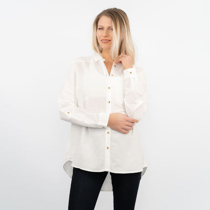 Ivory Long Sleeve Button Through Women's Shirts-Quality Brands Outlet-