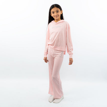 Juicy Couture Girls Pink Logo Embroidered Long Sleeve Soft Cotton Jersey Pyjama Set-Quality Brands Outlet-