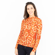 Nasty Gal Long Sleeve Retro Orange Floral High Neck Stretch Jersey Tops