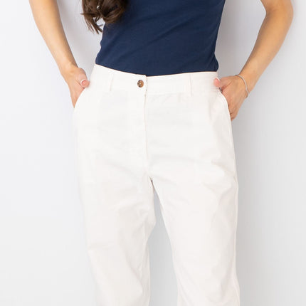 M&S Cotton Rich Tapered Leg Ankle Grazer White Stretch Cotton Chino Trousers - Quality Brands Outlet