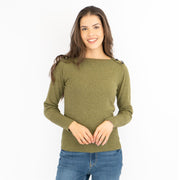 M&S Boat Neck Long Sleeve Khaki Green Jumper with Wool