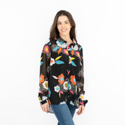 Frugi Bloom Black Floral Maternity Blouse Lightweight Relaxed Fit Button-Up Longline Tops