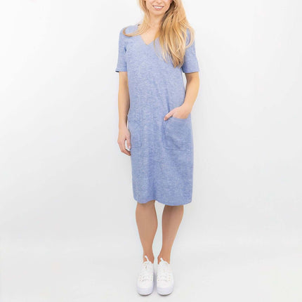 M&S Linen Blend Blue Chambray Short Sleeve Shift Dress