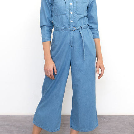 Womens Phase Eight Jumpsuit Denim Blue Lightweight Cropped Jarah Smart Casual - Quality Brands Outlet