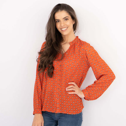 White Stuff Long Sleeve Rust Red Lightweight Animal Print Tops-Quality Brands Outlet-