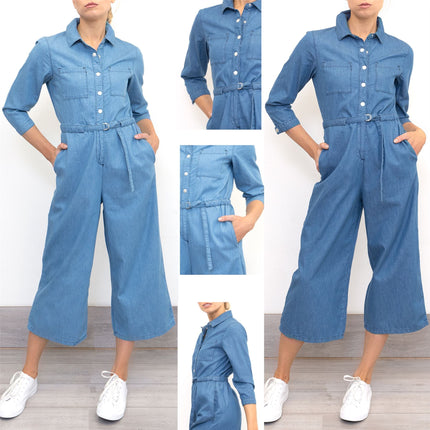 Womens Phase Eight Jumpsuit Denim Blue Lightweight Cropped Jarah Smart Casual - Quality Brands Outlet