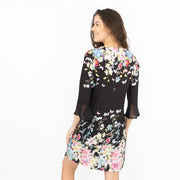 Lipsy Black Floral Print 3/4 Sleeve Short Dresses