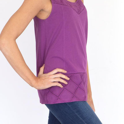 White Stuff Sleeveless Embroidered Panels Soft Cotton Jersey Casual Tops-Quality Brands Outlet-