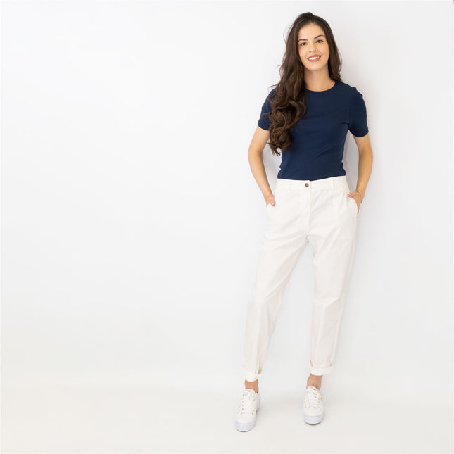 M&S Cotton Rich Tapered Leg Ankle Grazer White Stretch Cotton Chino Trousers-Quality Brands Outlet-