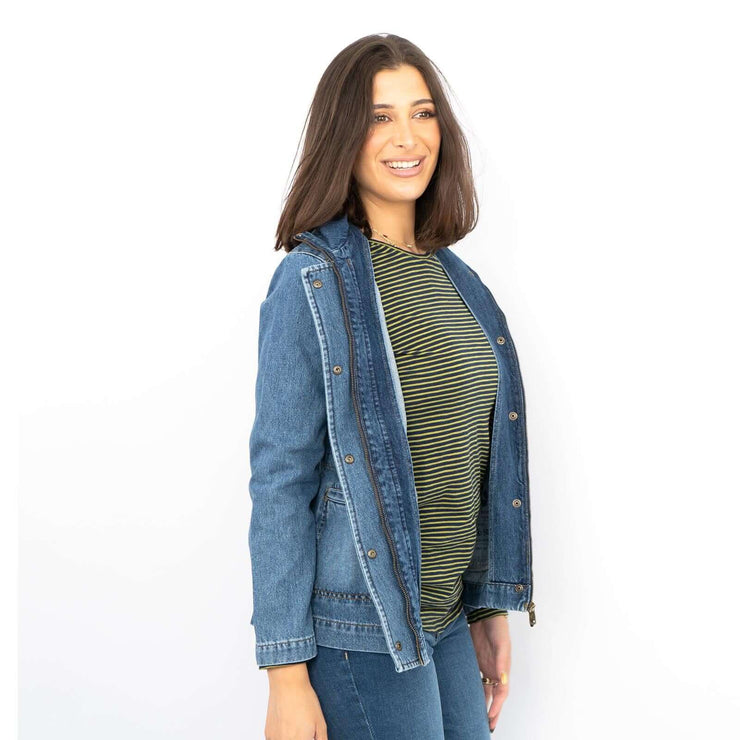 White Stuff Layla Blue Denim Jacket Long Sleeve Adjustable Waist with Pockets