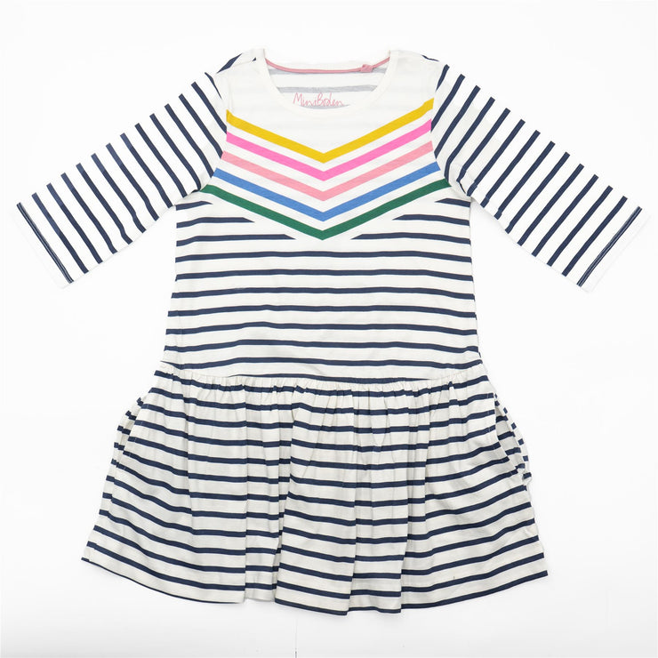 Mini Boden Girls Ivory Rainbow Breton Stripe Jersey Dresses