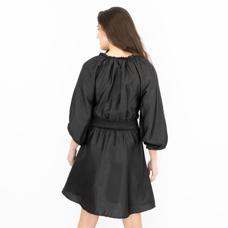 Next Long Sleeve Black Jacquard Sheen Flare Dress