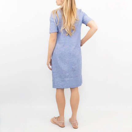 M&S Linen Blend Blue Chambray Short Sleeve Shift Dress