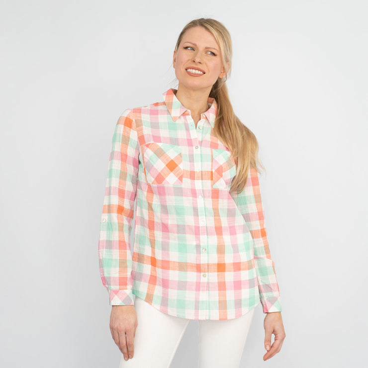 Pastel Check Long Sleeve Button-Up Women&