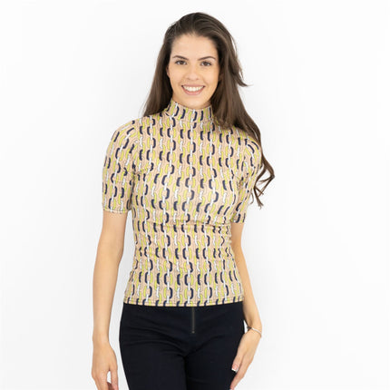 Karen Millen Geometric Print High Neck Short Sleeve Tops-Quality Brands Outlet-