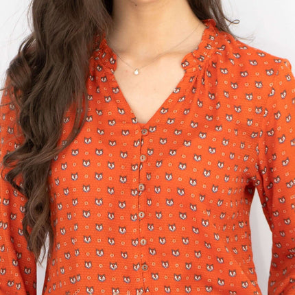 White Stuff Long Sleeve Rust Red Lightweight Animal Print Tops-Quality Brands Outlet-