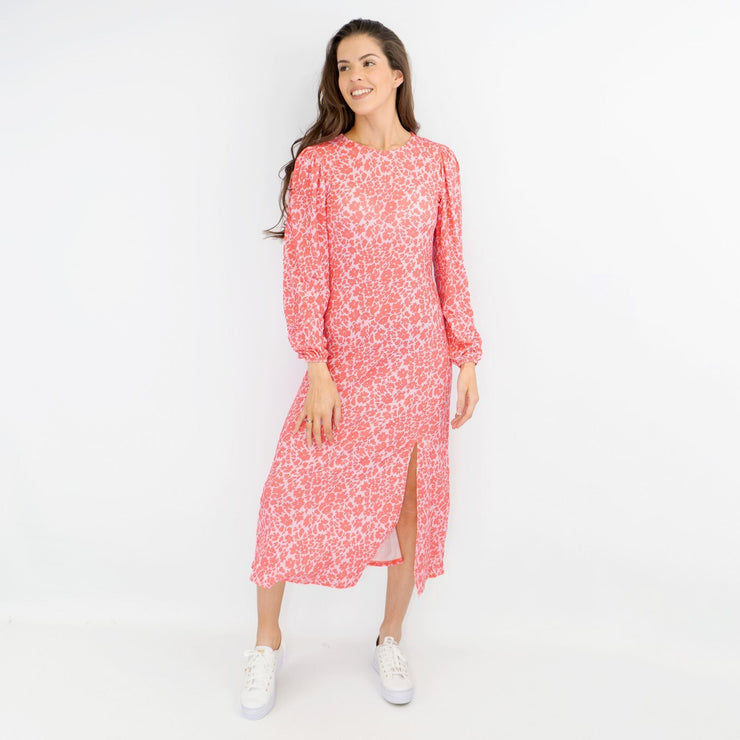 Oasis Pink Long Sleeve Floral Print Slit Summer Long Midi Dresses