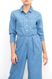 Womens Phase Eight Jumpsuit Denim Blue Lightweight Cropped Jarah Smart Casual - Quality Brands Outlet