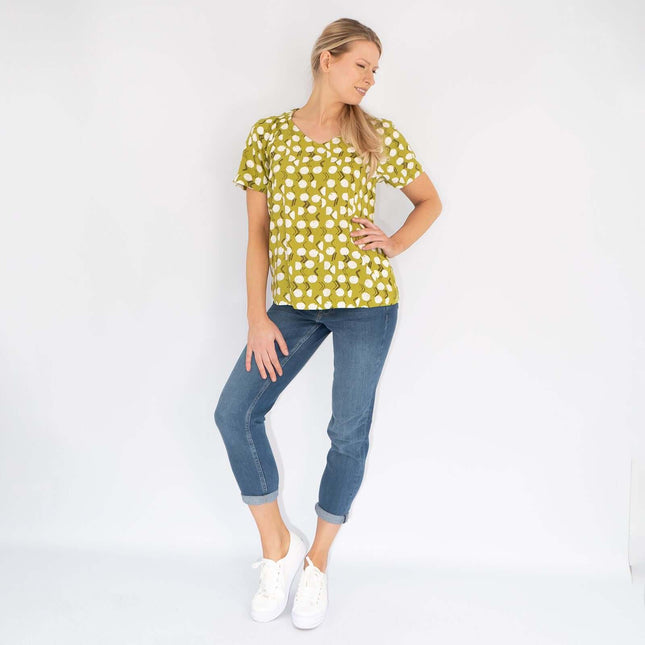 White Stuff Amora Limestone Print Green Short Sleeve Top-Quality Brands Outlet-