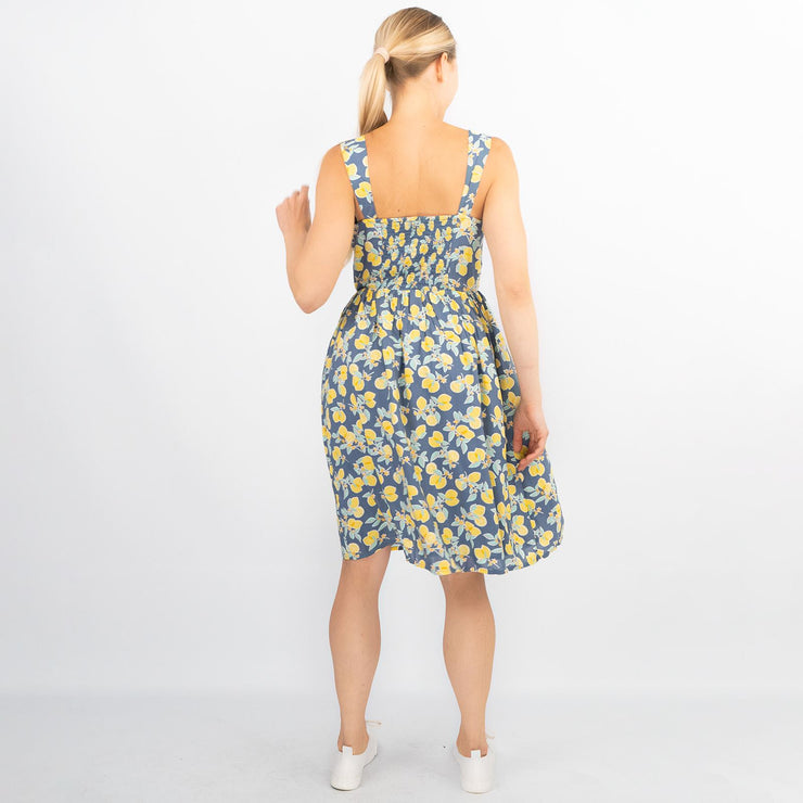 Lemon Print Sundresses Lightweight Cotton Sleeveless Strappy Women&