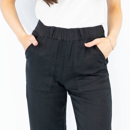 M&S Pure Cotton Tapered Ankle Grazer Elasticated Waist Black Trousers - Quality Brands Outlet