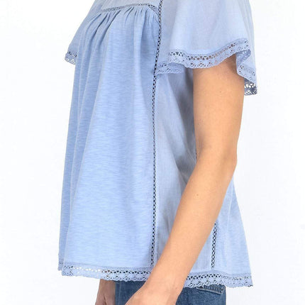 Per Una Broderie Anglaise Short Sleeve Blue Top - Quality Brands Outlet