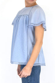 Per Una Broderie Anglaise Short Sleeve Blue Top - Quality Brands Outlet