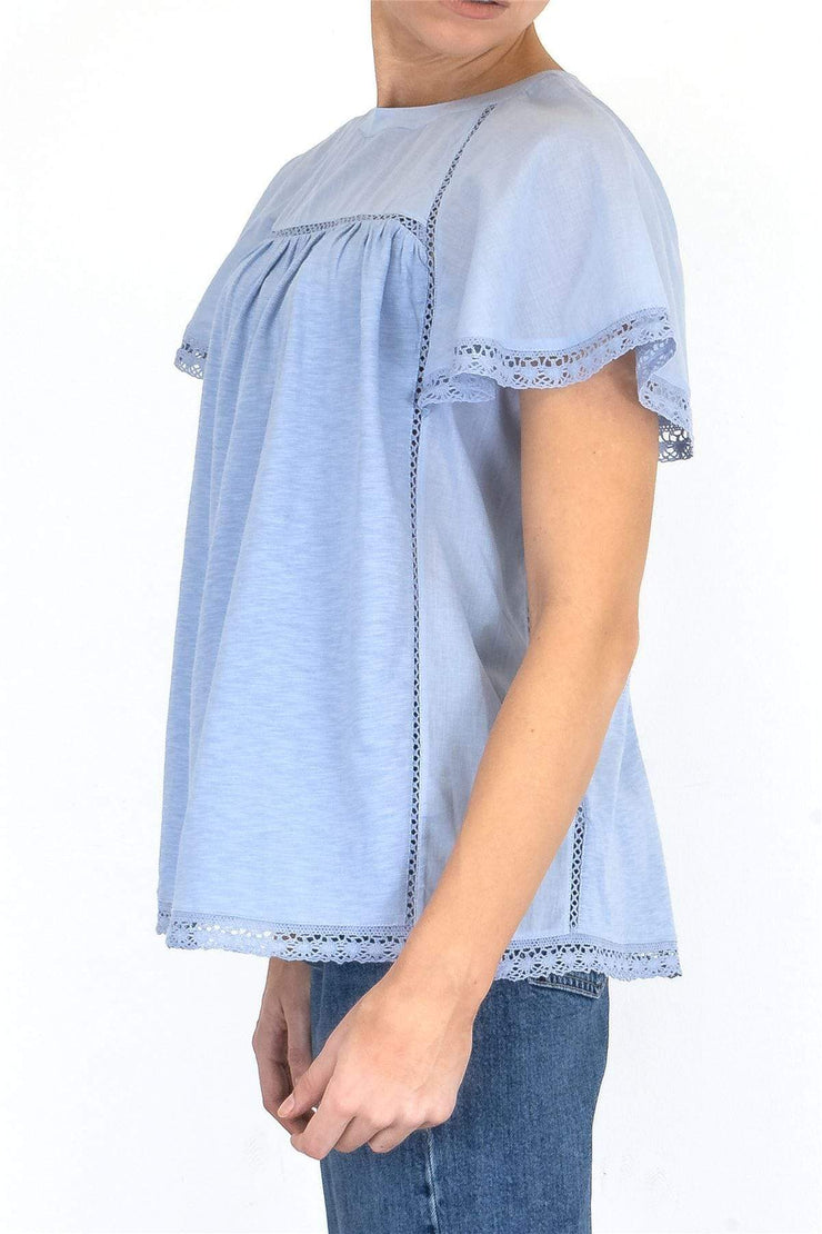 Per Una Broderie Anglaise Short Sleeve Blue Top - Quality Brands Outlet