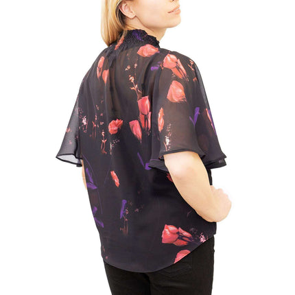 Coast Nyla Black Floral Print Tie Hem Short Sleeve Loose Top-Quality Brands Outlet-