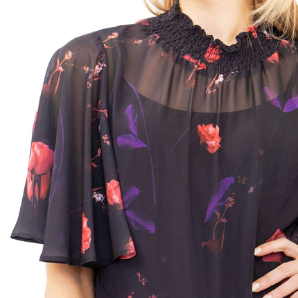 Coast Nyla Black Floral Print Tie Hem Short Sleeve Loose Top-Quality Brands Outlet-