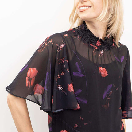 Coast Nyla Black Floral Print Tie Hem Short Sleeve Loose Top-Quality Brands Outlet-