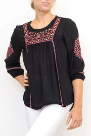 M&Co Blouse M&Co Embroidered Sequinned Black Top