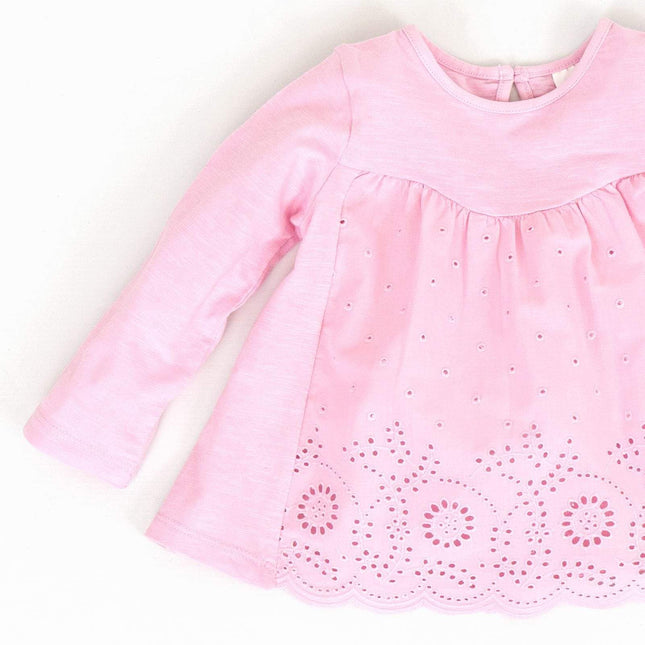 Next Girls Pink Long Sleeve Embroidered Cotton Top - Quality Brands Outlet