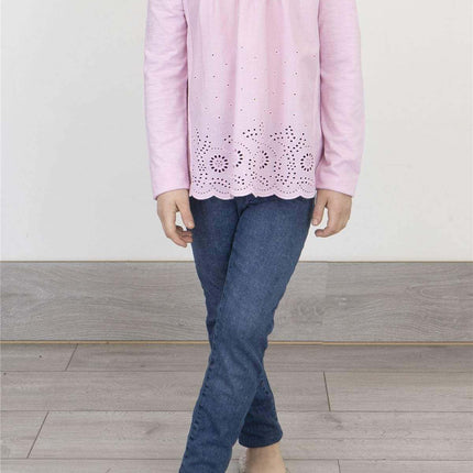Next Girls Pink Long Sleeve Embroidered Cotton Top - Quality Brands Outlet