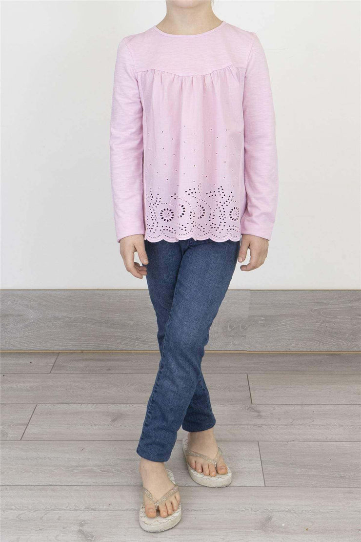 Next Girls Pink Long Sleeve Embroidered Cotton Top - Quality Brands Outlet