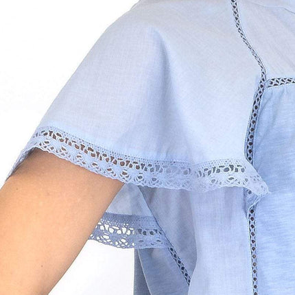 Per Una Broderie Anglaise Short Sleeve Blue Top - Quality Brands Outlet