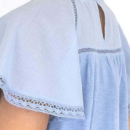 Per Una Broderie Anglaise Short Sleeve Blue Top - Quality Brands Outlet