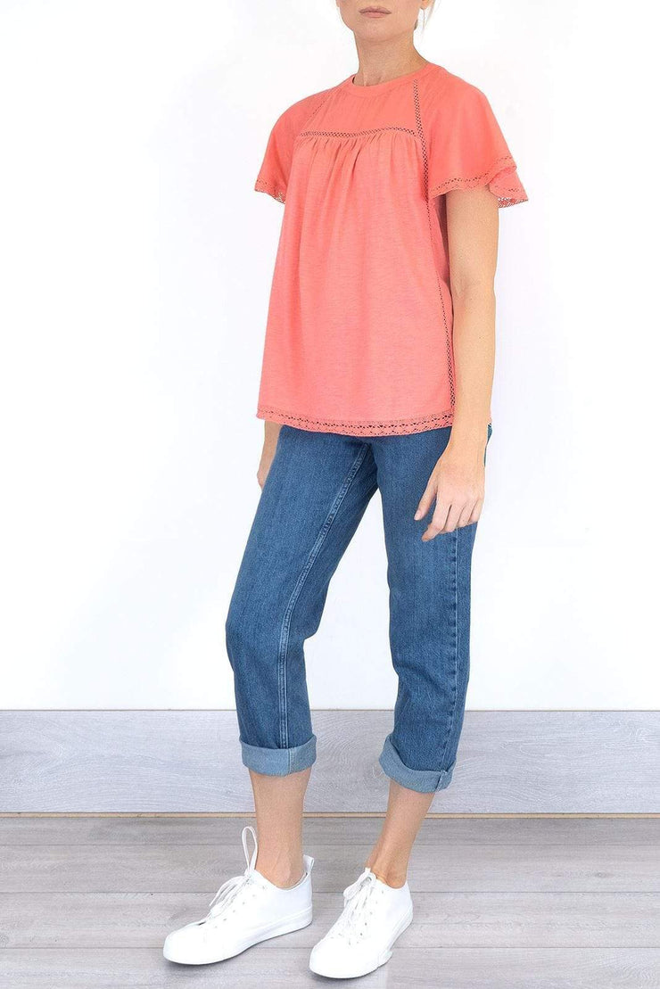 Per Una Broderie Anglaise Orange Short Sleeve Top - Quality Brands Outlet