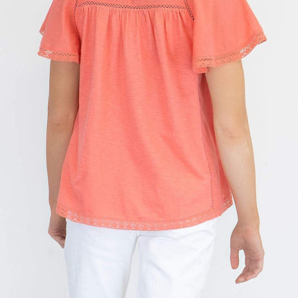 Per Una Broderie Anglaise Orange Short Sleeve Top - Quality Brands Outlet