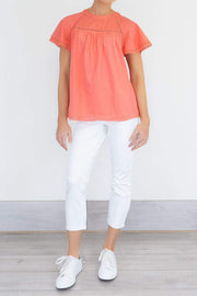 Per Una Broderie Anglaise Orange Short Sleeve Top - Quality Brands Outlet