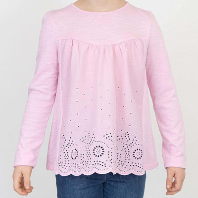 Next Girls Pink Long Sleeve Embroidered Cotton Top - Quality Brands Outlet