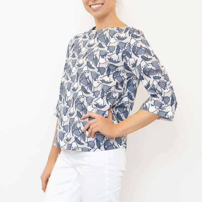 Seasalt Womens Tregarthen Grey Tulip 3/4 Sleeve Relaxed Casual Tops-Quality Brands Outlet-