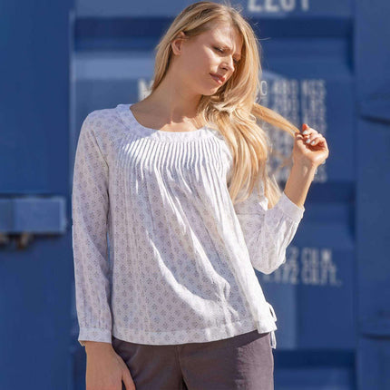 White Diamond Dot Pleated Long Sleeve Lightweight Casual Tops-Quality Brands Outlet-