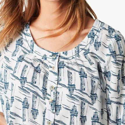 White Stuff Lighthouse Casual 3/4 Sleeve Relaxed Button Lightweight Cotton Tops-Quality Brands Outlet-