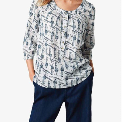 White Stuff Lighthouse Casual 3/4 Sleeve Relaxed Button Lightweight Cotton Tops-Quality Brands Outlet-