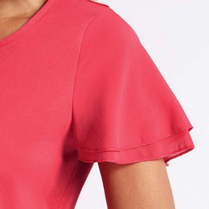 M&S Pure Cotton Flutter Sleeve Pink Blouse