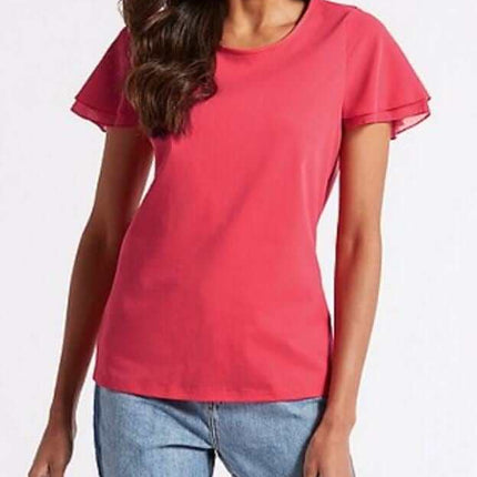 M&S Pure Cotton Flutter Sleeve Pink Blouse